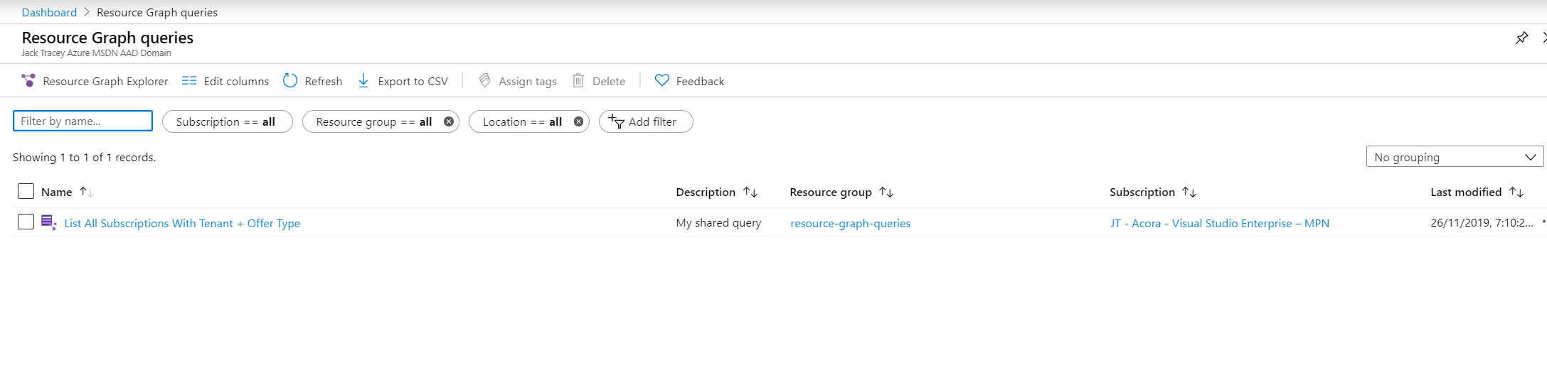 Azure Resource Graph Queries Screenshot