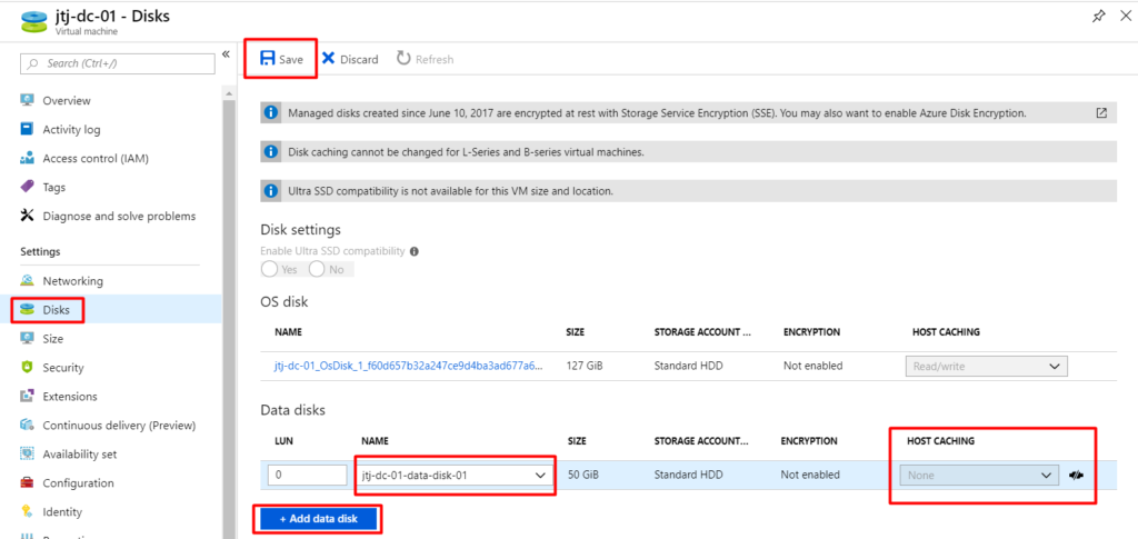 Attach Managed Disk With No Caching