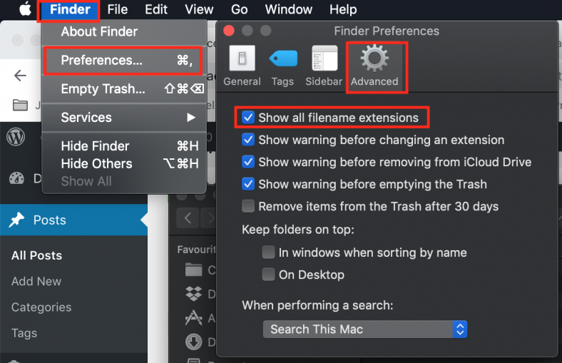 Enable Show File Extensions - Mac OS